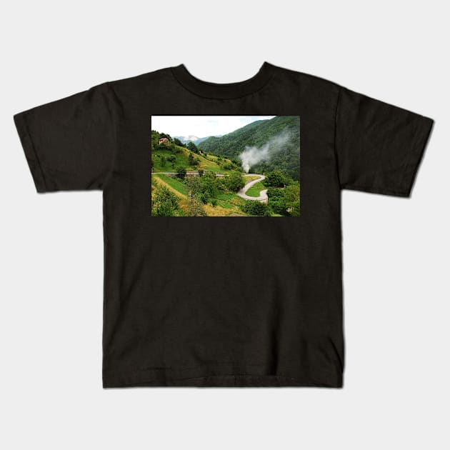 Road in Carnic Alps Near Paularo Kids T-Shirt by jojobob